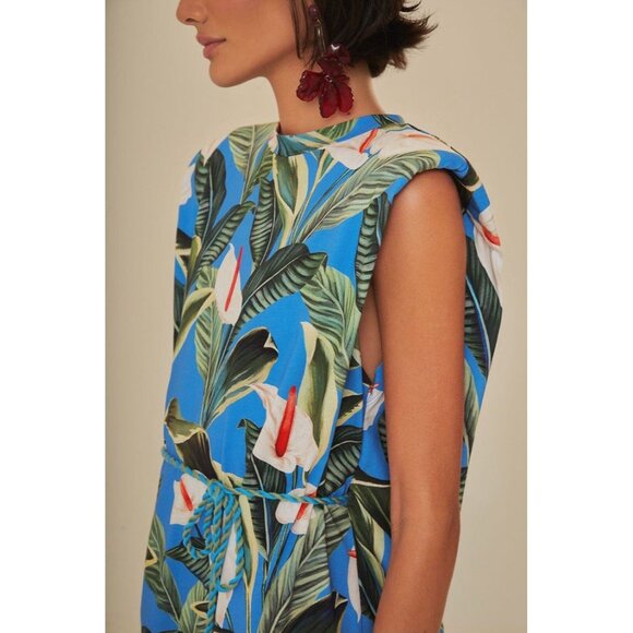 NWT FARM Rio Blue Anthurium Garden Organic Cotton Mini T-shirt Dress Medium - Picture 2 of 15